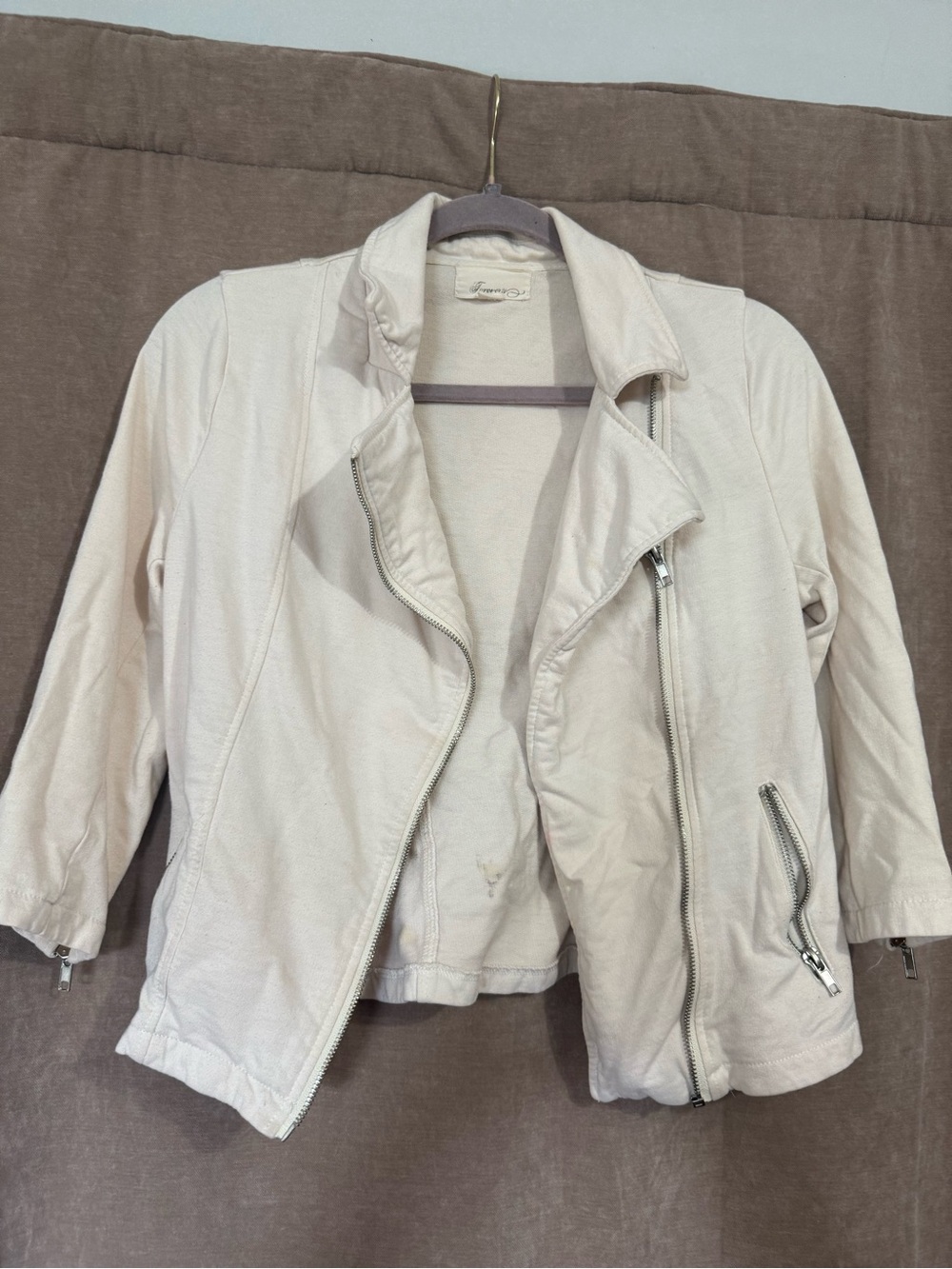 Forever 21 Light Cream Moto Jacket with Silver Hardware